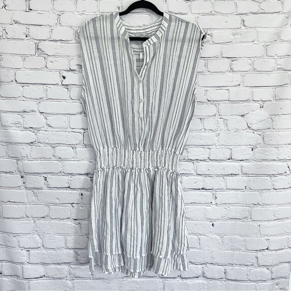 New Rails Angelina Cape May Stripe Dress Smocked Linen Blend Size Large - Picture 2 of 7